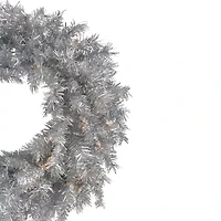Northlight 24" Silver Tinsel Artificial Clear Lights Pre-Lit Wreath