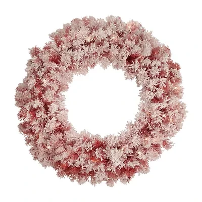 Northlight Flocked Red Artificial 36 Inch Clear Lights Pre-Lit Wreath