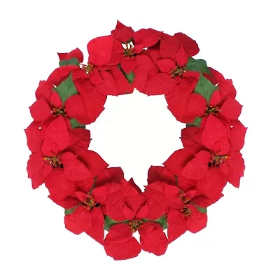 Northlight 24" Red Artificial Poinsettia Flower Unlit Wreath