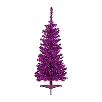 Northlight Purple Tinsel Artificial Clear Lights Purple Wire 4 Foot Pre-Lit Christmas Tree