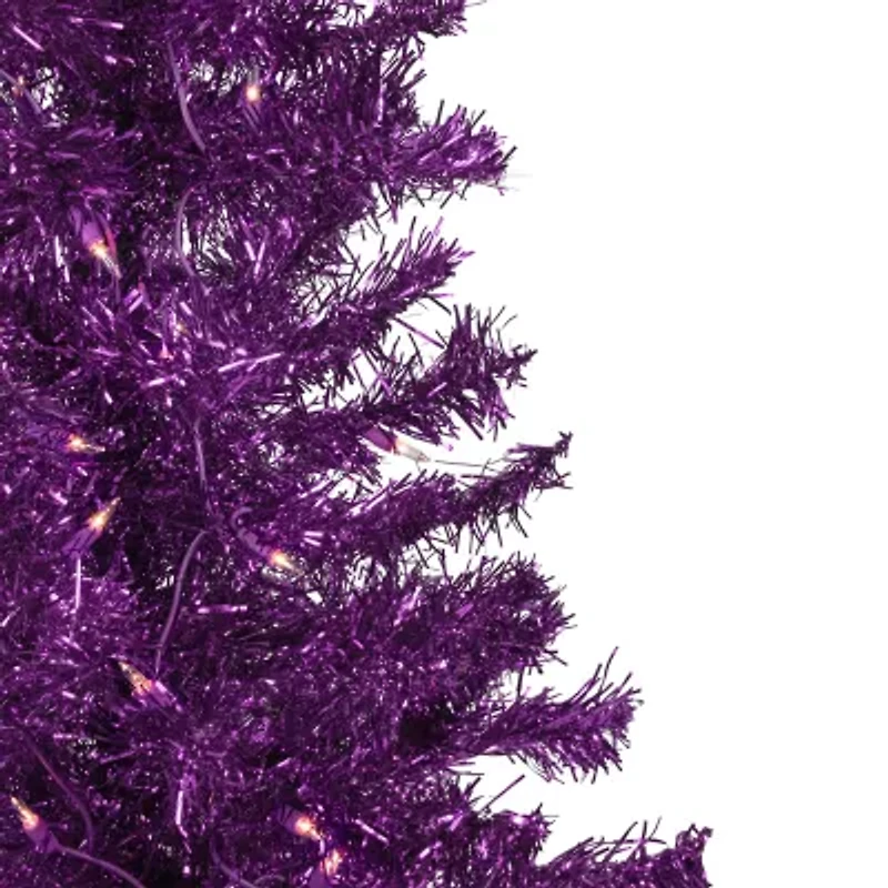 Northlight Purple Tinsel Artificial Clear Lights Purple Wire 4 Foot Pre-Lit Christmas Tree