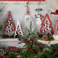 Northlight 11.75" Red And White Beaded Trees Wooden 3-pc. Christmas Tabletop Decor