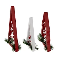 Northlight 11.75" Red And White Beaded Trees Wooden 3-pc. Christmas Tabletop Decor