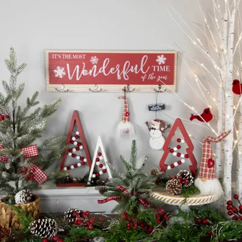 Northlight 11.75" Red And White Beaded Trees Wooden 3-pc. Christmas Tabletop Decor