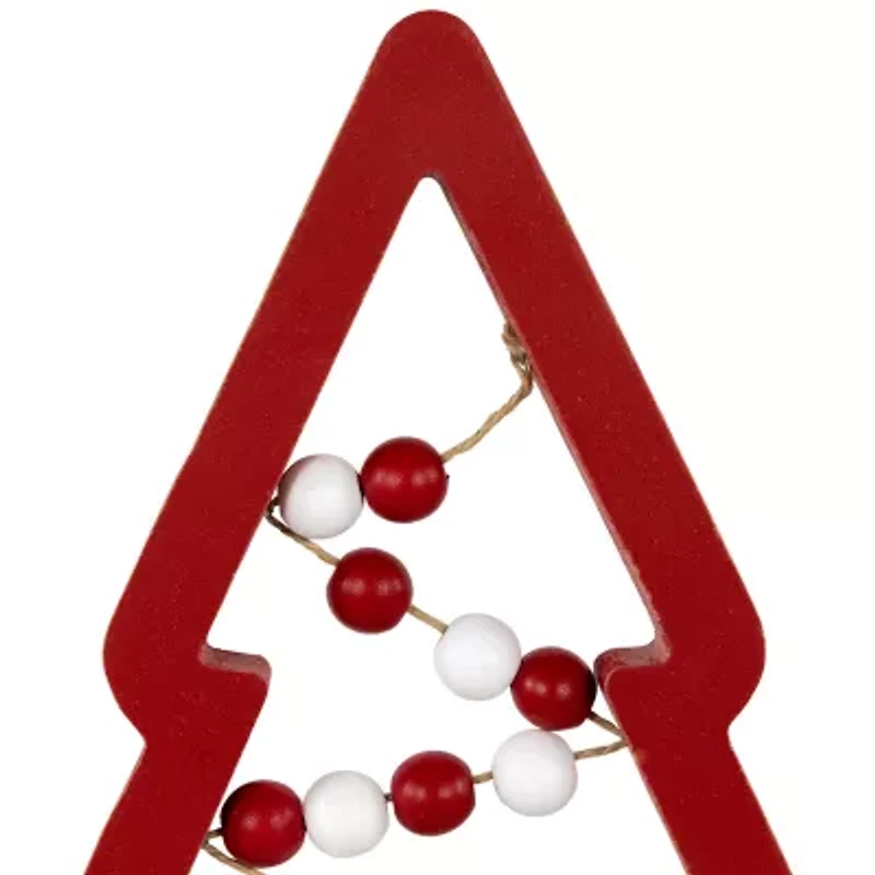 Northlight 11.75" Red And White Beaded Trees Wooden 3-pc. Christmas Tabletop Decor