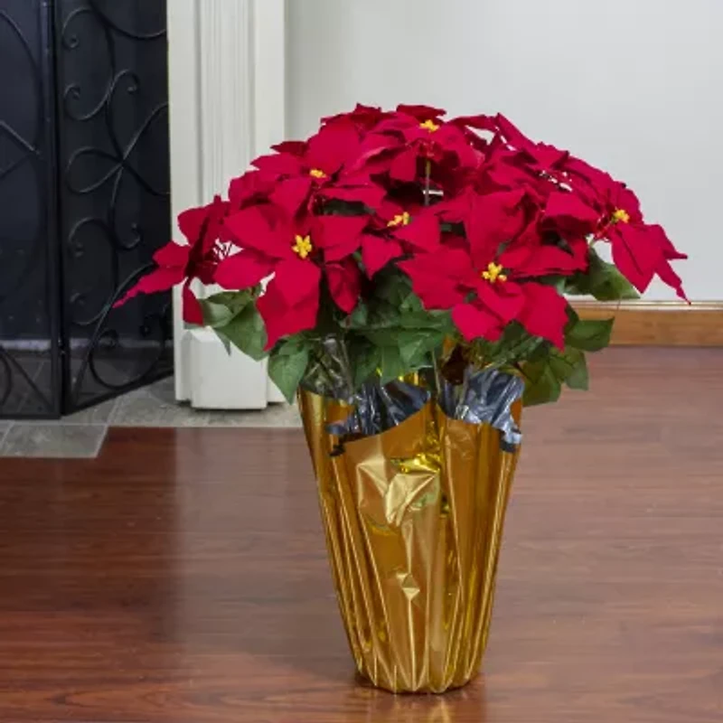 Northlight 28" Red Artificial Poinsettia With Gold Wrapped Pot Christmas Tabletop Decor