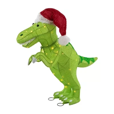 Northlight 30" Led Tinsel Santa T-Rex Dinosaur Outdoor Christmas Yard Art