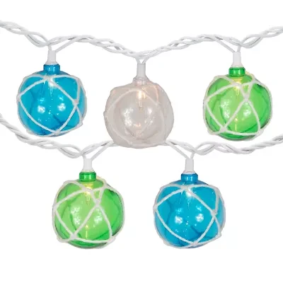 Northlight 10ct White Twine Wrapped Multi-Color Ball 8.5ft Green Wire String Lights