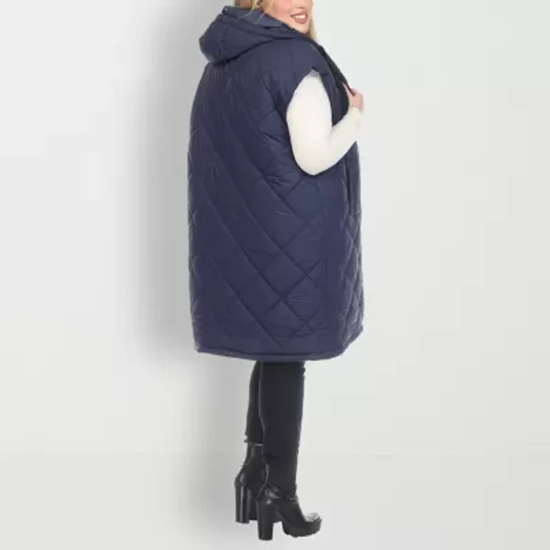 White Mark Womens Plus Hooded Lightweight Puffer Vest