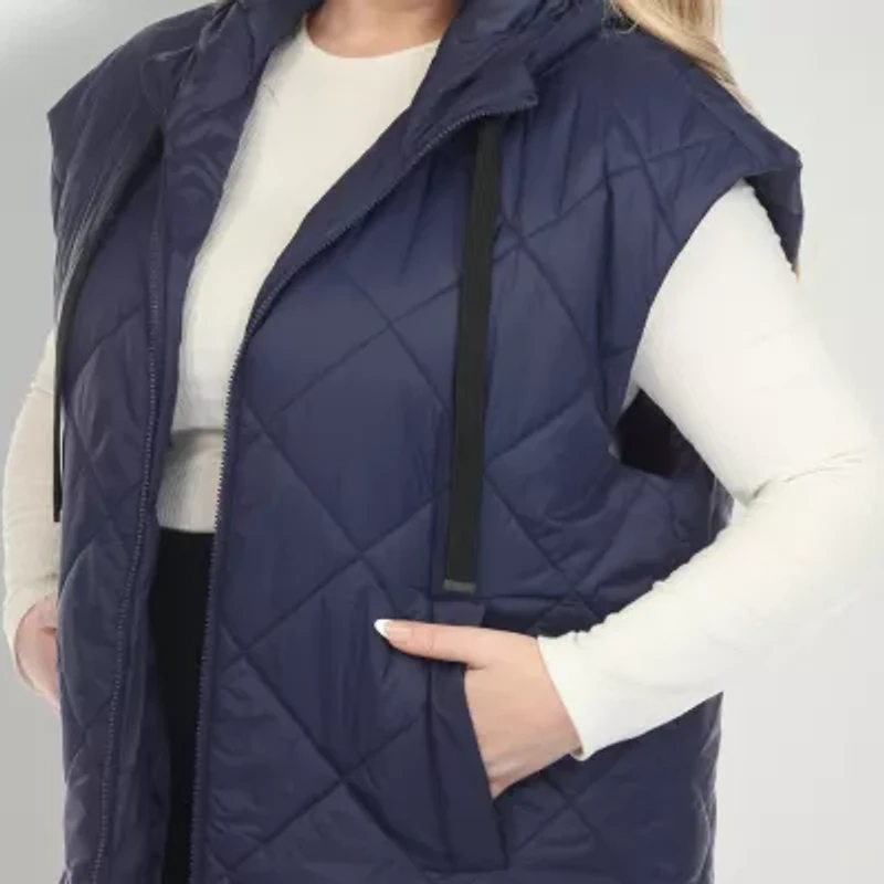 White Mark Womens Plus Hooded Lightweight Puffer Vest