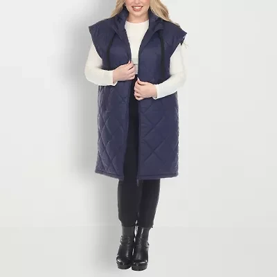 White Mark Womens Plus Hooded Lightweight Puffer Vest