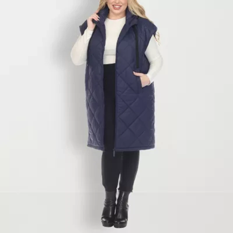 White Mark Womens Plus Hooded Lightweight Puffer Vest