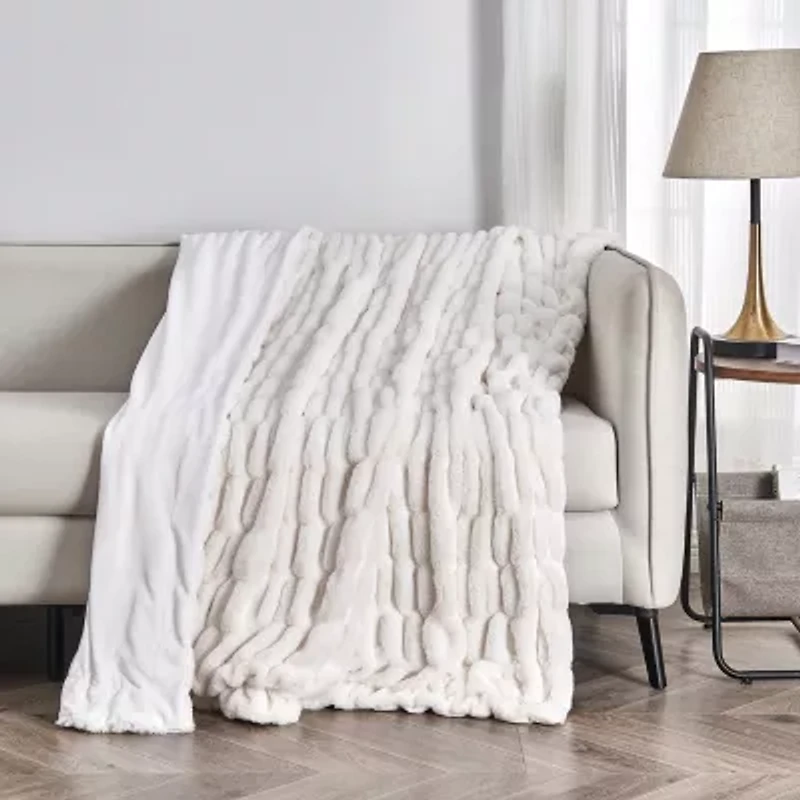 Linery Ruched Faux Fur Washable Reversible Midweight Throw