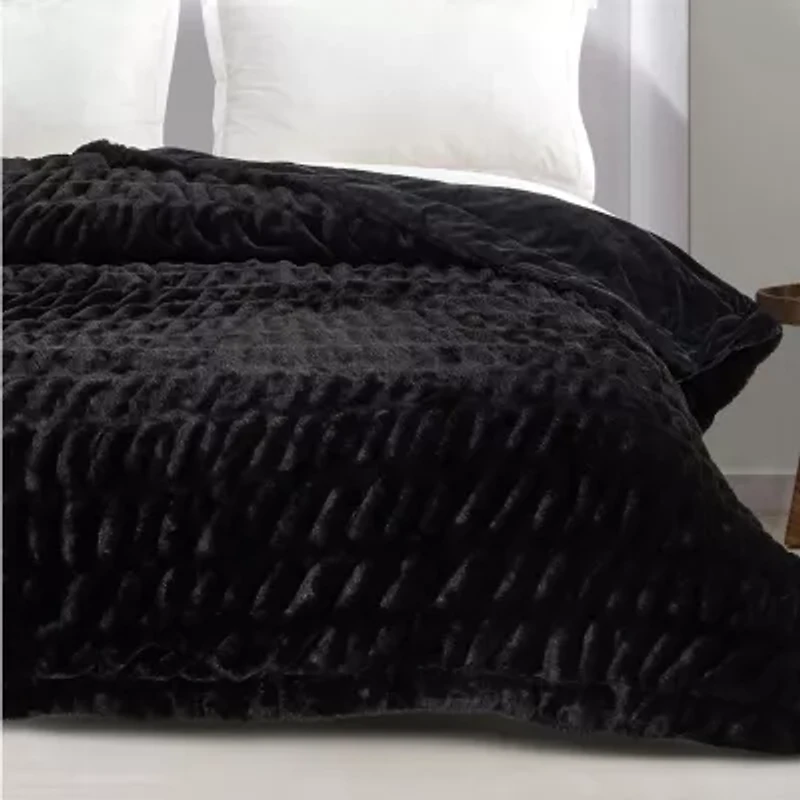 Linery Ruched Faux Fur Washable Reversible Midweight Throw