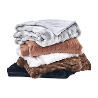 Linery Ruched Faux Fur Washable Reversible Midweight Throw