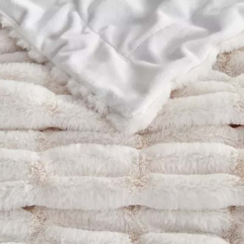 Linery Ruched Faux Fur Washable Reversible Midweight Throw