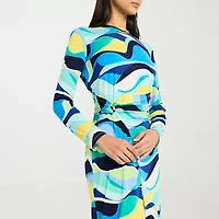 London Style Womens Long Sleeve High-Low Sheath Dress