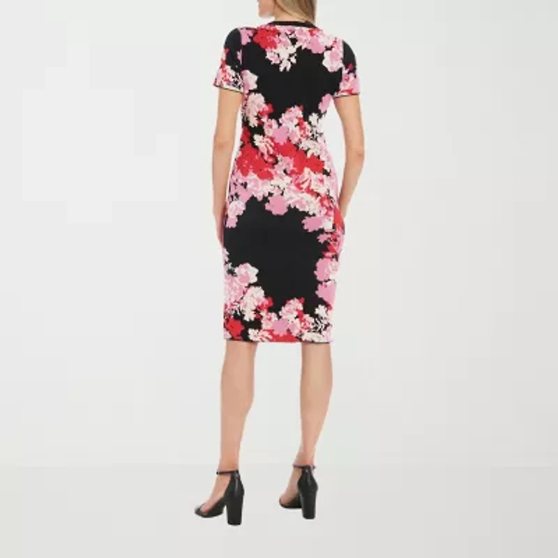 London Style Womens Short Sleeve Floral Midi Sweater Dress Petite