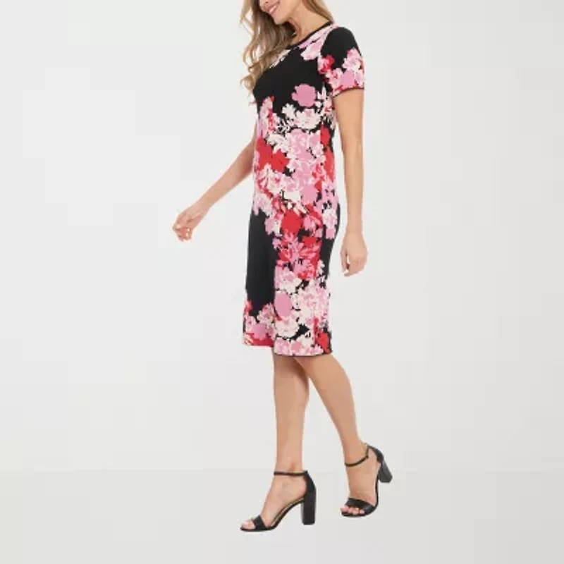 London Style Womens Short Sleeve Floral Midi Sweater Dress Petite