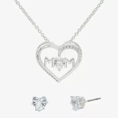 Sparkle Allure Mom Womens Cubic Zirconia Pure Silver Over Brass Heart 2-pc. Jewelry Set