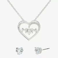 Sparkle Allure Mom Womens Cubic Zirconia Pure Silver Over Brass Heart 2-pc. Jewelry Set