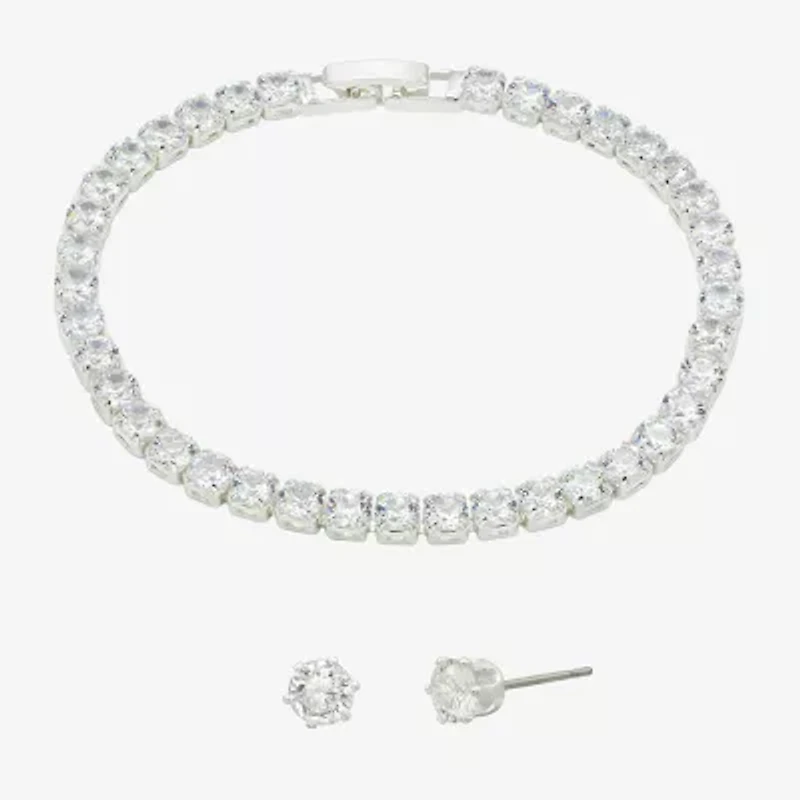 Sparkle Allure Womens Cubic Zirconia Pure Silver Over Brass Round 2-pc. Jewelry Set