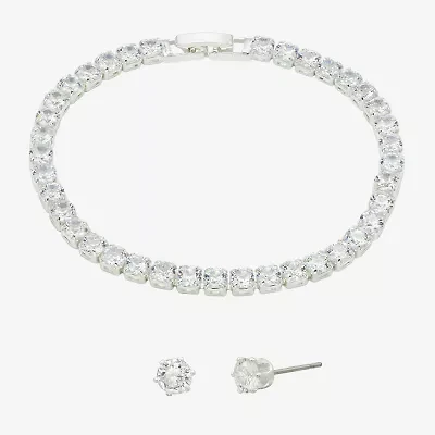 Sparkle Allure Womens Cubic Zirconia Pure Silver Over Brass Round 2-pc. Jewelry Set