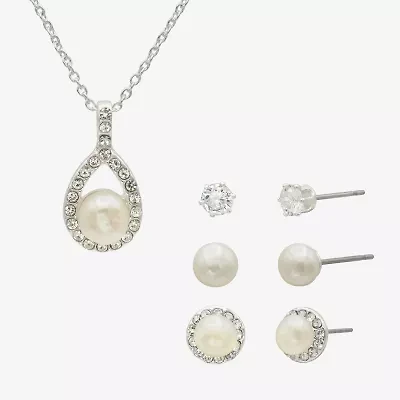 Sparkle Allure Womens Cubic Zirconia Cultured Freshwater Pearl Pure Silver Over Brass 4-pc. Jewelry Set