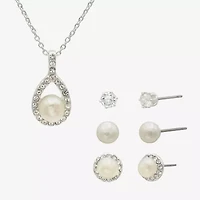 Sparkle Allure Womens Cubic Zirconia Cultured Freshwater Pearl Pure Silver Over Brass 4-pc. Jewelry Set
