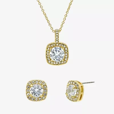 Sparkle Allure Womens Cubic Zirconia 14K Gold Over Brass Square 2-pc. Jewelry Set