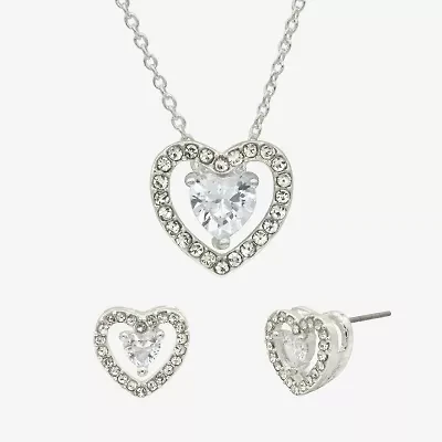 Sparkle Allure Womens Cubic Zirconia Pure Silver Over Brass Heart 2-pc. Jewelry Set