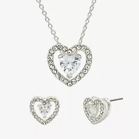 Sparkle Allure Womens Cubic Zirconia Pure Silver Over Brass Heart 2-pc. Jewelry Set