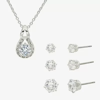 Sparkle Allure Womens Cubic Zirconia Pure Silver Over Brass Round 4-pc. Jewelry Set