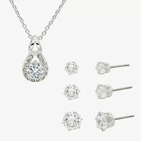 Sparkle Allure Womens Cubic Zirconia Pure Silver Over Brass Round 4-pc. Jewelry Set