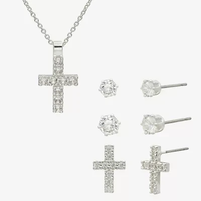 Sparkle Allure Womens Cubic Zirconia Pure Silver Over Brass Cross 4-pc. Jewelry Set