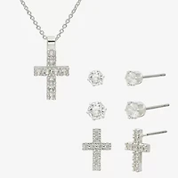 Sparkle Allure Womens Cubic Zirconia Pure Silver Over Brass Cross 4-pc. Jewelry Set