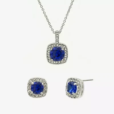 Sparkle Allure Womens Blue Cubic Zirconia Pure Silver Over Brass Square 2-pc. Jewelry Set