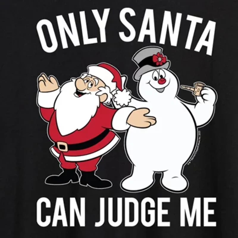 Only Santa Can Judge Tee Womens Crew Neck Short Sleeve Frosty the Snowman Graphic T-Shirt