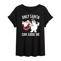 Only Santa Can Judge Tee Womens Crew Neck Short Sleeve Frosty the Snowman Graphic T-Shirt