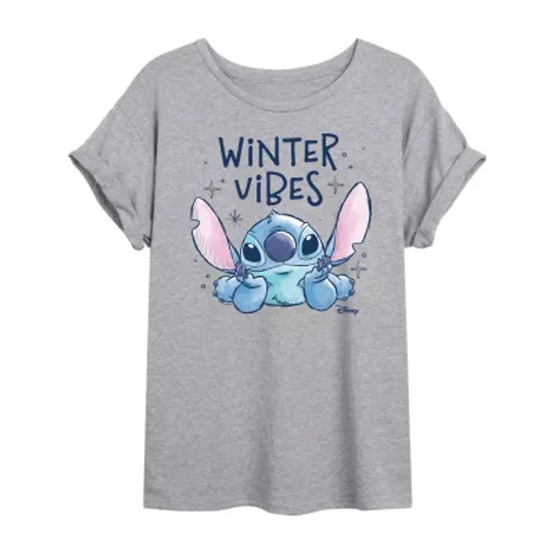 Stitch Winter Vibes Tee Womens Crew Neck Short Sleeve Graphic T-Shirt