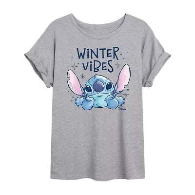 Stitch Winter Vibes Tee Womens Crew Neck Short Sleeve Graphic T-Shirt