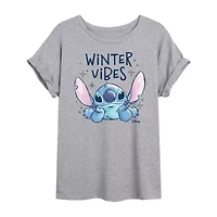 Stitch Winter Vibes Tee Womens Crew Neck Short Sleeve Graphic T-Shirt