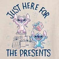 Stitch Just Here For The Presents Tee Womens Crew Neck Short Sleeve Graphic T-Shirt