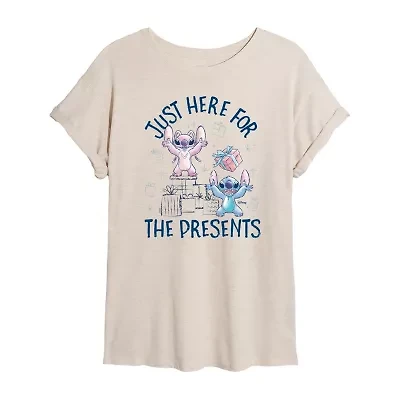 Stitch Just Here For The Presents Tee Womens Crew Neck Short Sleeve Graphic T-Shirt