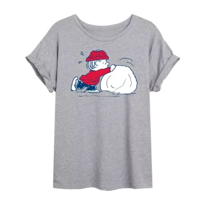 Peanuts Snow Tee Womens Crew Neck Short Sleeve Graphic T-Shirt