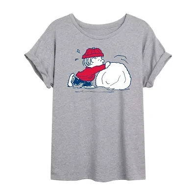 Peanuts Snow Tee Womens Crew Neck Short Sleeve Graphic T-Shirt