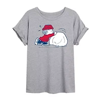 Peanuts Snow Tee Womens Crew Neck Short Sleeve Graphic T-Shirt