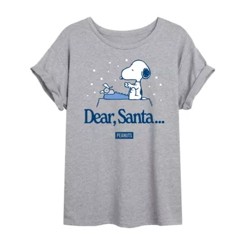Snoopy Santa Tee Womens Crew Neck Short Sleeve Graphic T-Shirt