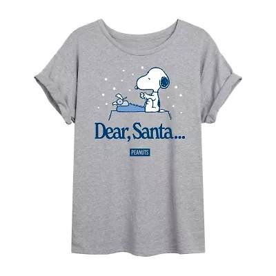 Snoopy Santa Tee Womens Crew Neck Short Sleeve Graphic T-Shirt