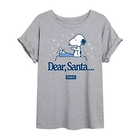 Snoopy Santa Tee Womens Crew Neck Short Sleeve Graphic T-Shirt